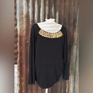 Dana Buchman Black Top  Gold Sequence Neckline long Sleeve-M